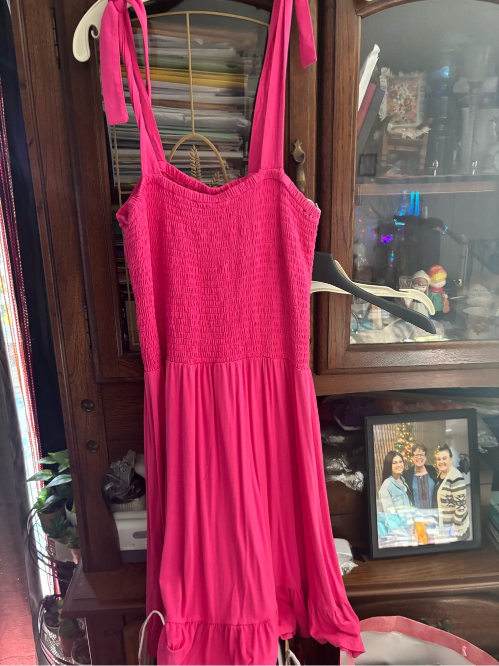 Crown Fuchsia Tie-Strap Smocked Mini Dress